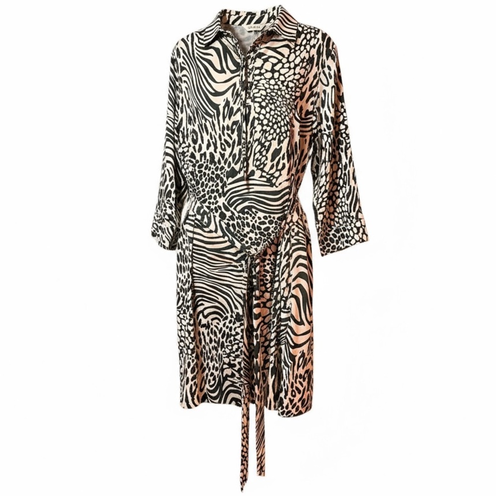 Doncaster 18 - Green & Tan Animal Print Belted Dress